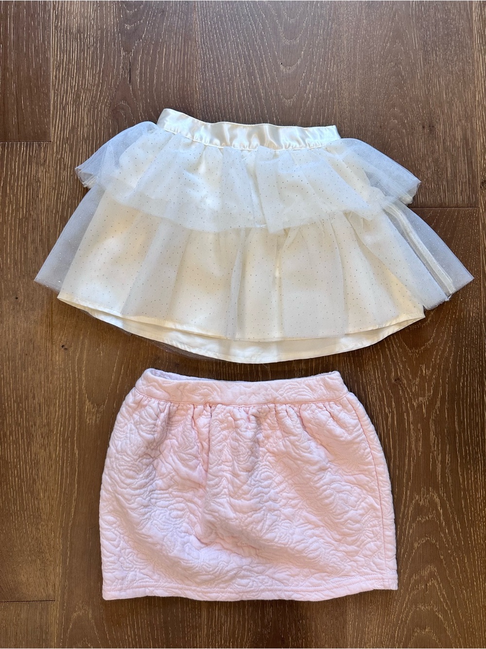 Janie and Jack Disney Girls ivory tiered Skirt and Pink Quilted Skirt